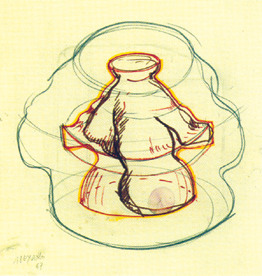 JOSE LUIS ALEXANCO. C�psula rotando, 1967. Dibujo-collage, l�piz de grafito y tinta sobre papel. 25 x 25 cm