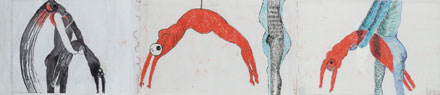 LOUISE BOURGEOIS. Arco de histeria, 1994. 28 x 132,3 cm. Pastel, tinta, lpiz e hilo sobre papel.