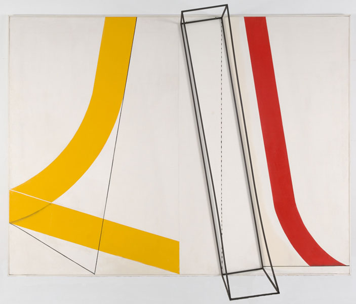 PEDRO GARCÍA RAMOS. Prisma y curva, 1976. 191,5 x 255,5 cm. Acrílico y estructura metálica sobre lienzo
