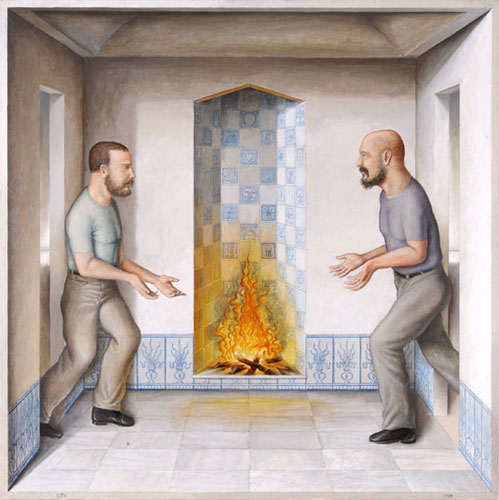 GUILLERMO PÉREZ VILLALTA. I. Fuego. Mihrab-Hogar, 1999. Serie Sobre los cuatro elementos. 100 x 100 cm. Temple vinílico sobre lienzo