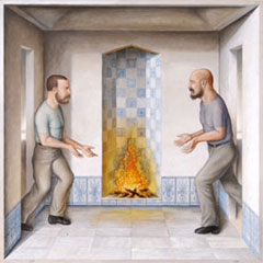 GUILLERMO PÉREZ VILLALTA. I. Fuego. Mihrab-Hogar, 1999. Serie Sobre los cuatro elementos. 100 x 100 cm. Temple vinílico sobre lienzo