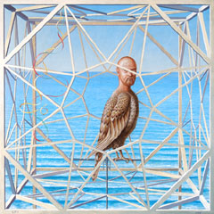 GUILLERMO PÉREZ VILLALTA. IV. Aire. Veleta-Jaula, 1999. Serie Sobre los cuatro elementos. 100 x 100 cm. Temple vinílico sobre lienzo